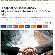 El capital de las fusiones y adquisiciones sube ms de un 50% en julio